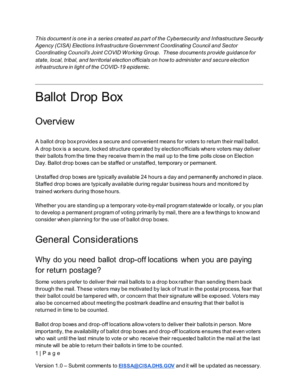 Ballot Drop Box Paper