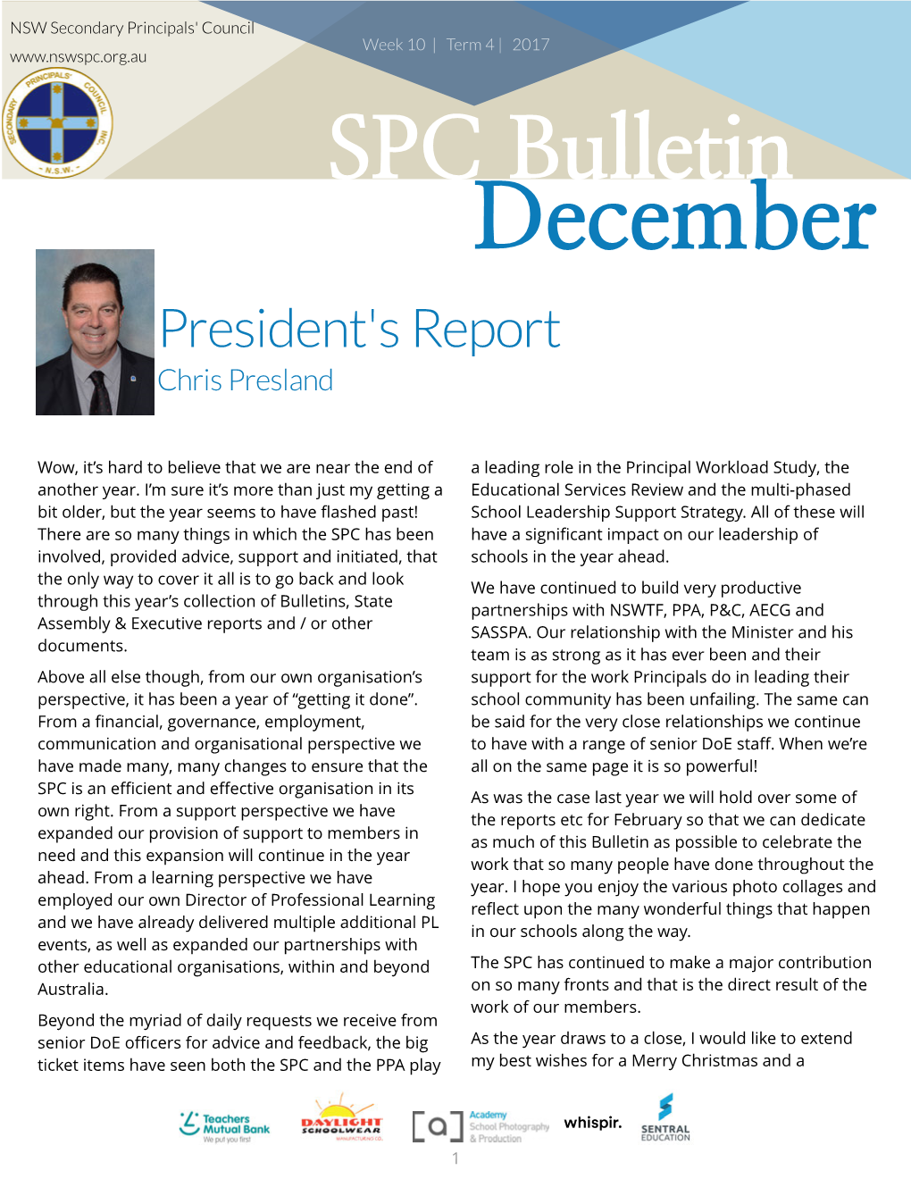 December President's Report Chris Presland