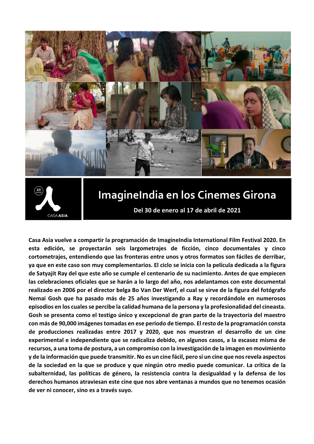 Imagineindia En Los Cinemes Girona Del 30 De Enero Al 17 De Abril De 2021