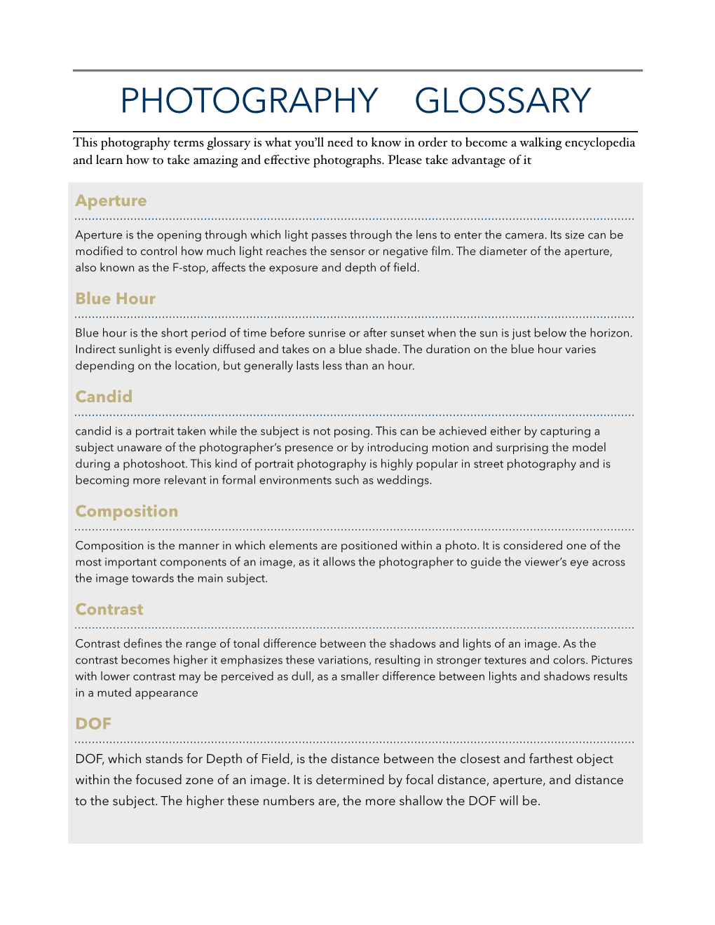 Photography Glossary