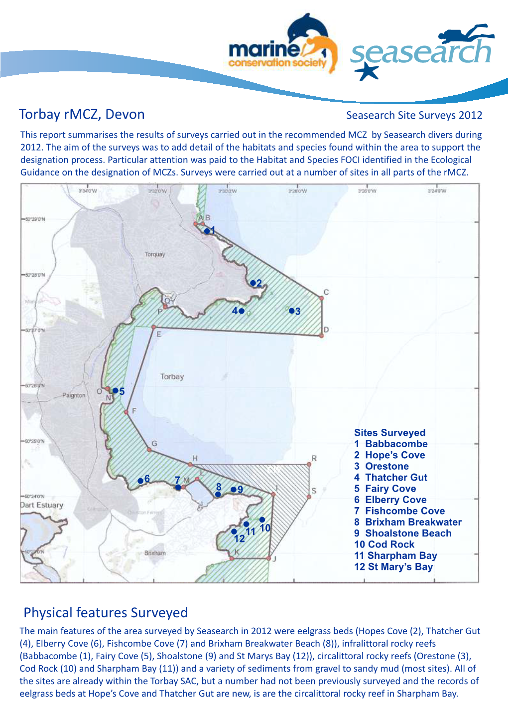 Torbay Rmcz, Devon Physical Features Surveyed