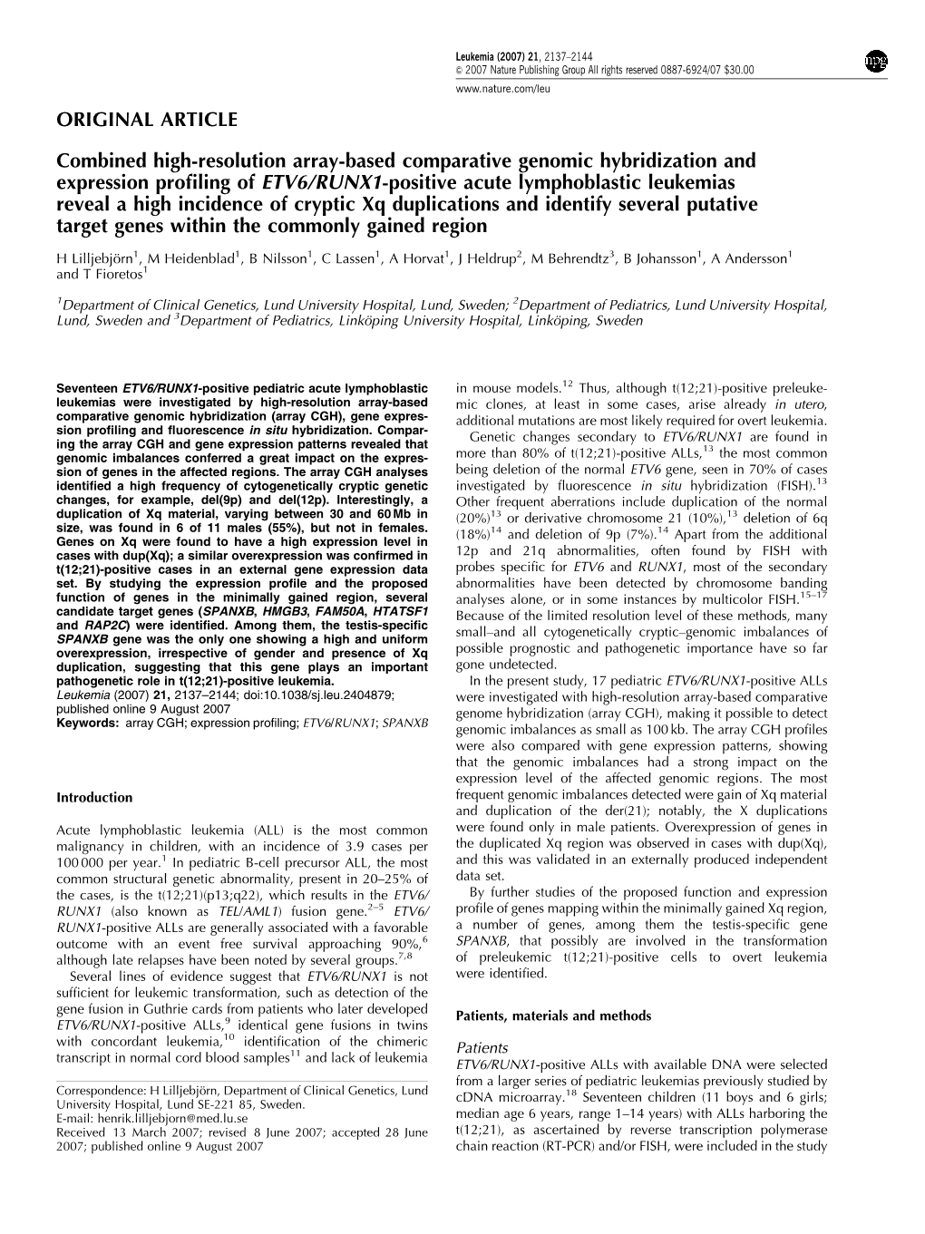 Combined High-Resolution Array-Based Comparative Genomic