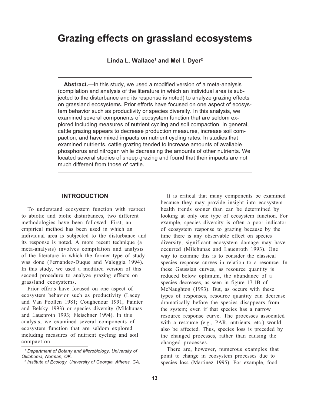 Ecosystem Disturbance and Wildlife Conservation in Western Grasslands