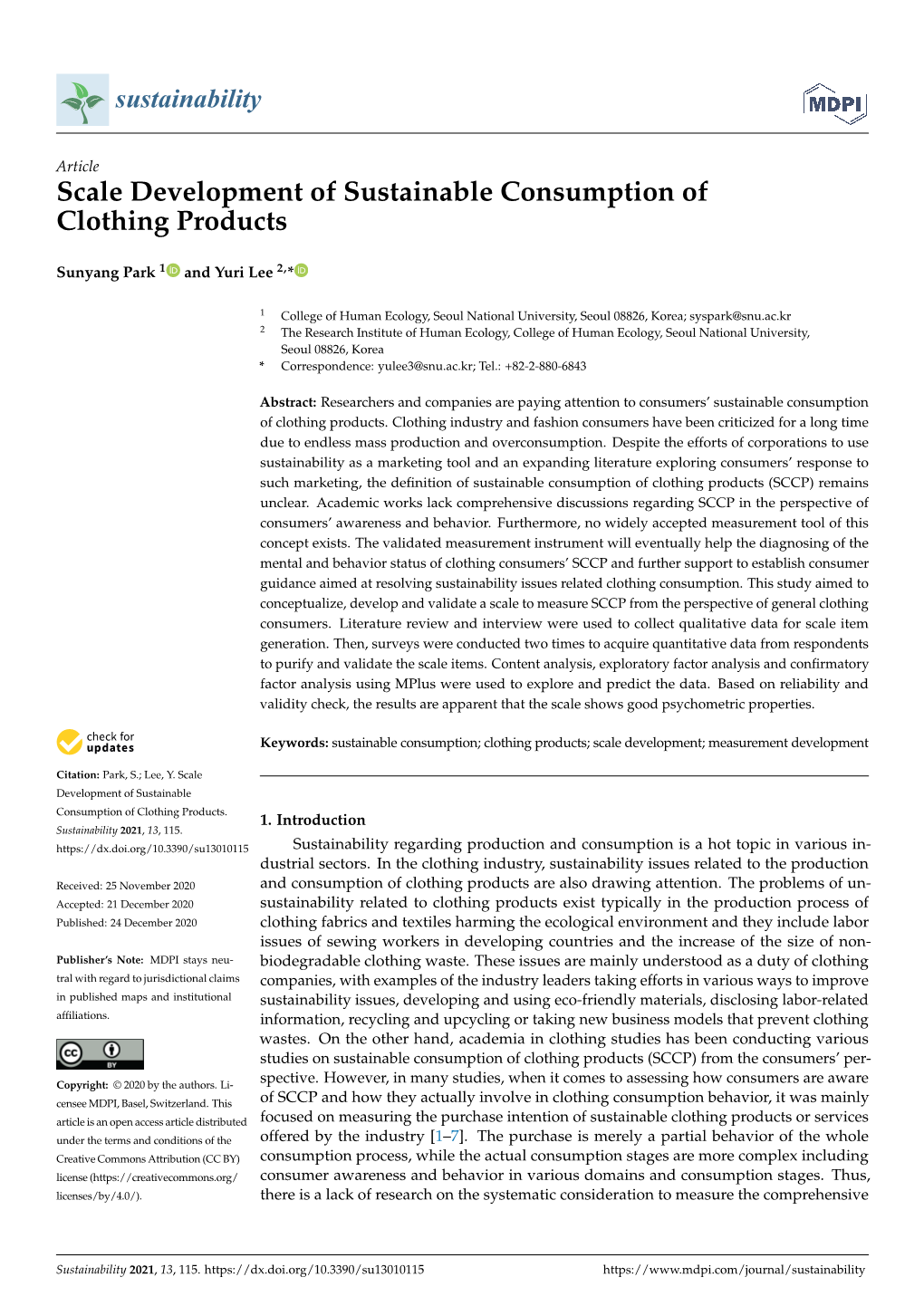 Scale Development of Sustainable Consumption of Clothing Products