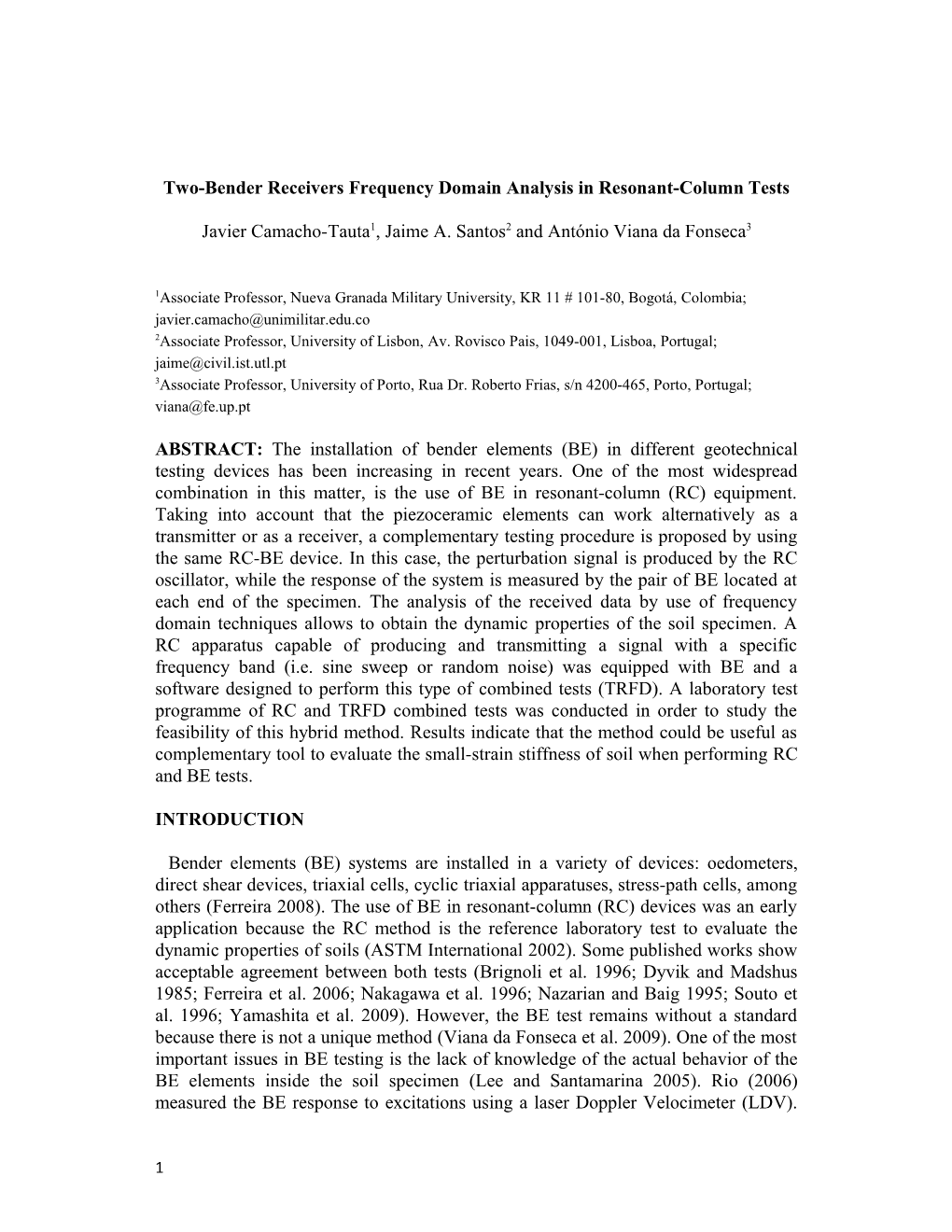 Two-Bender Receivers Frequency Domain Analysis in Resonant-Column Tests