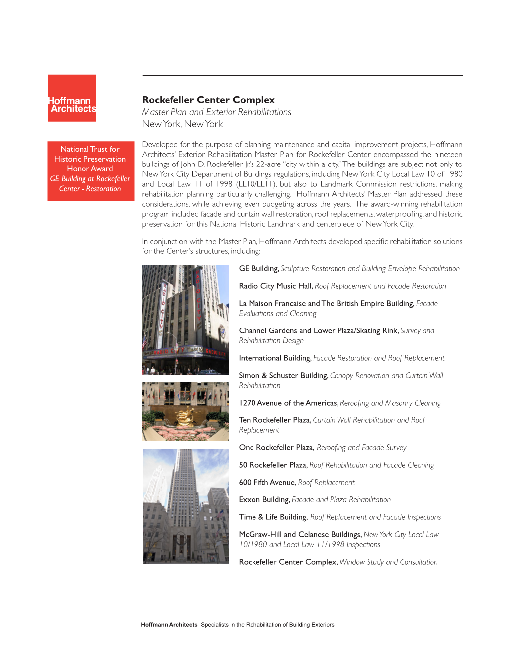 Rockefeller Center Complex Master Plan and Exterior Rehabilitations New York, New York