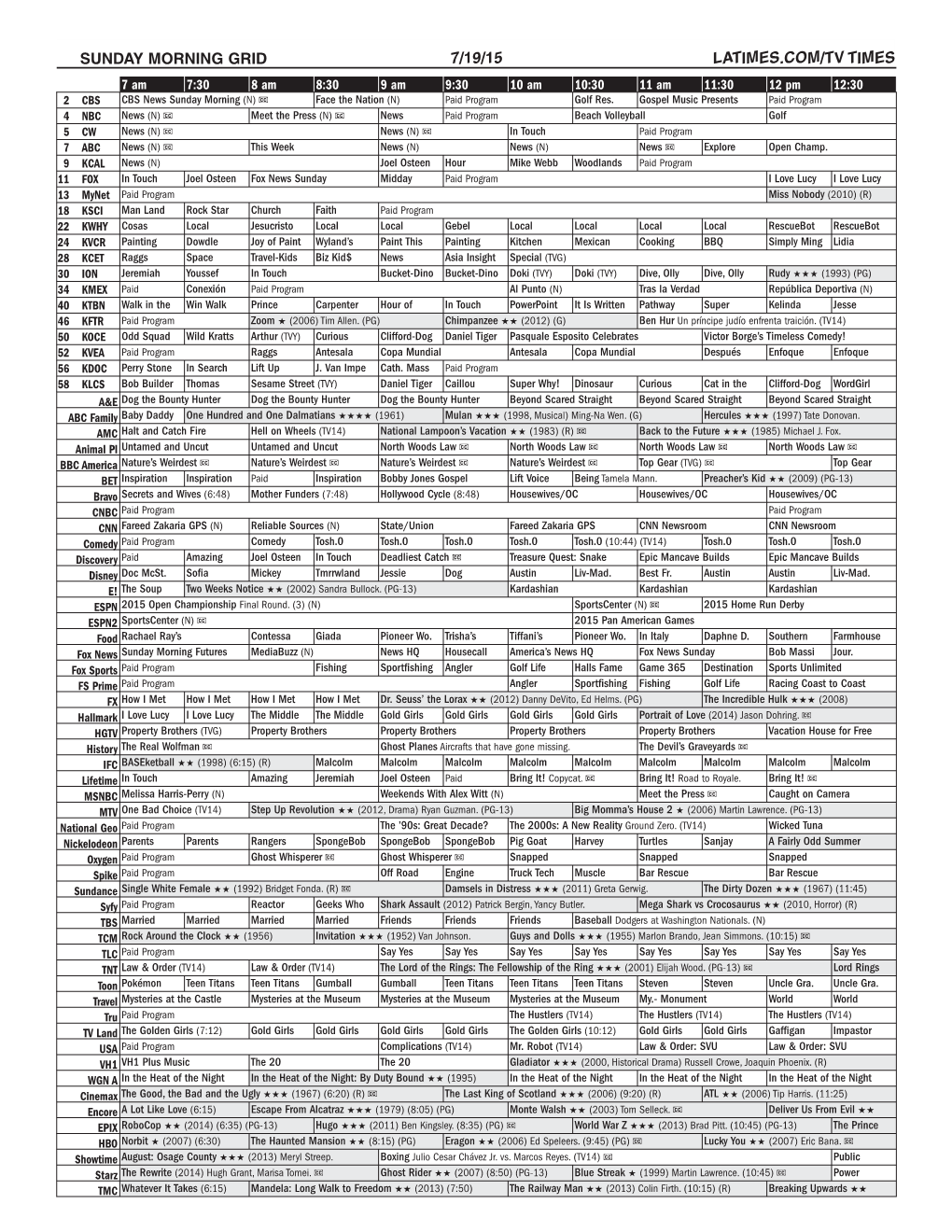 Sunday Morning Grid 7/19/15 Latimes.Com/Tv Times