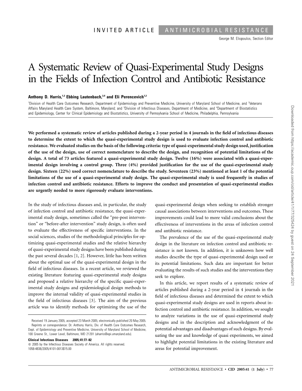 A Systematic Review of Quasi-Experimental Study Designs in the Fields of Infection Control and Antibiotic Resistance