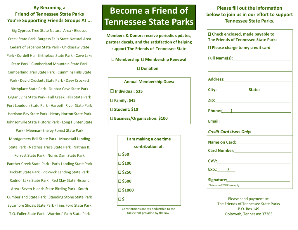 Become a Friend of Tennessee State Parks