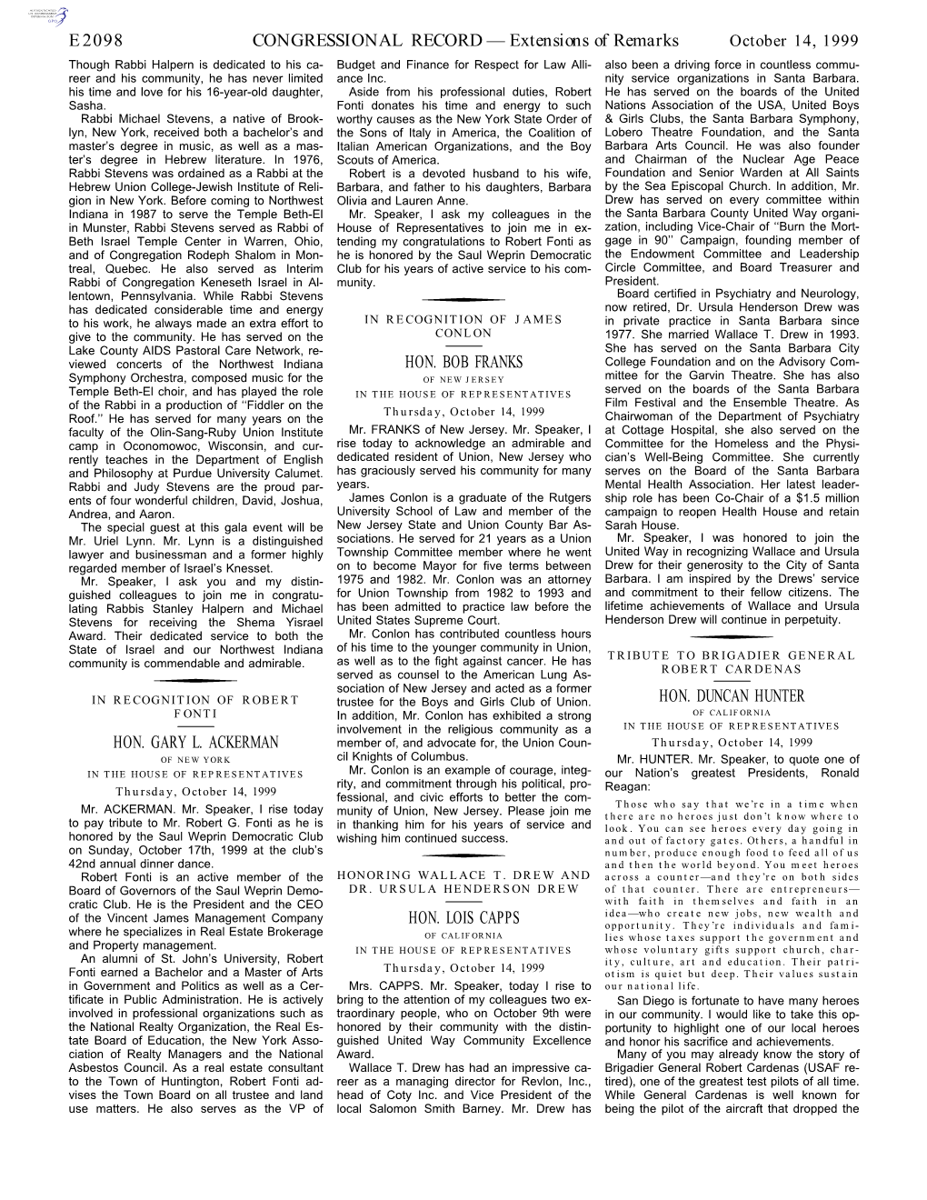 CONGRESSIONAL RECORD— Extensions of Remarks E2098 HON