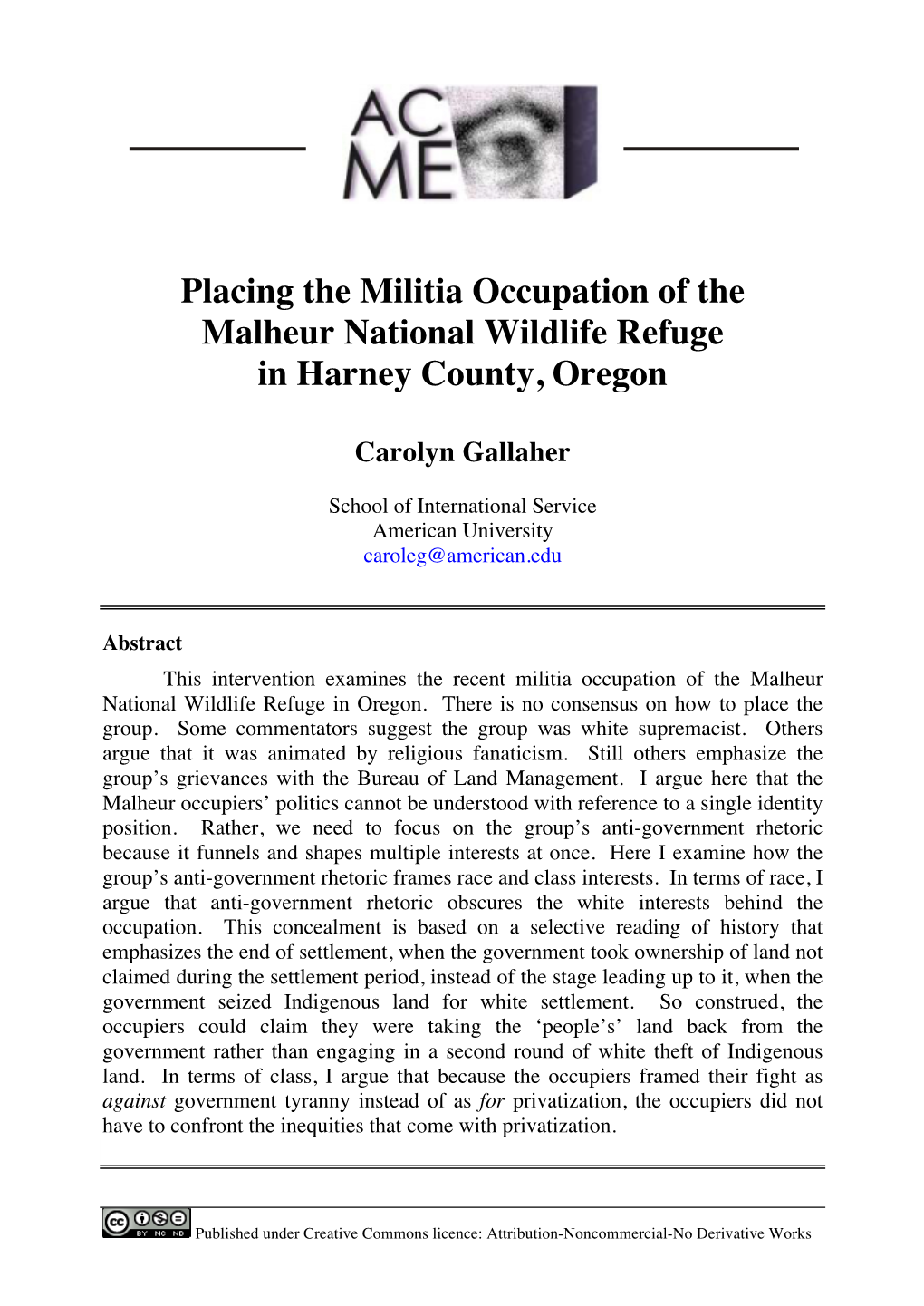 Placing the Militia Occupation of the Malheur National Wildlife Refuge in Harney County, Oregon