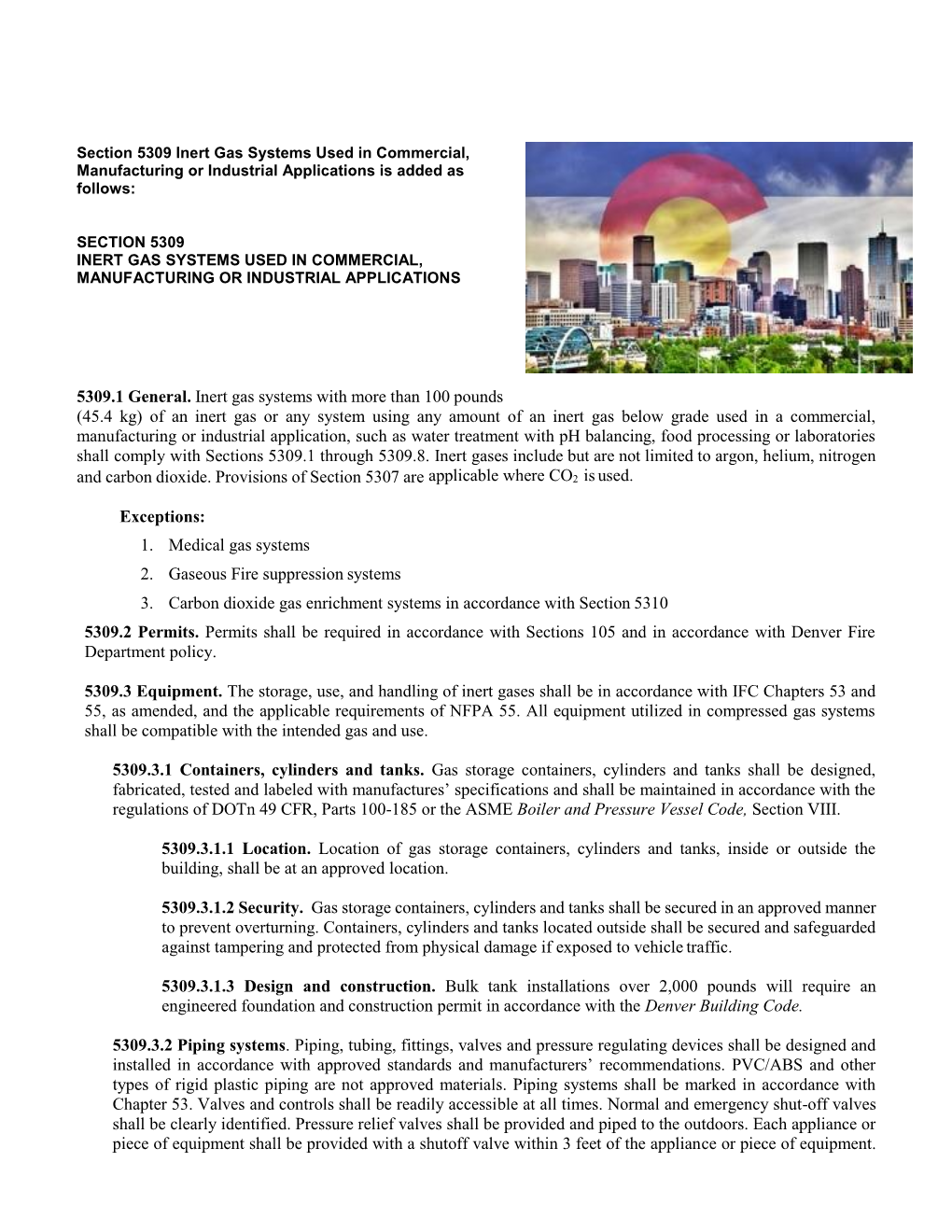 Fire Code Section 5309 Inert Gas Systems Used in Commercial