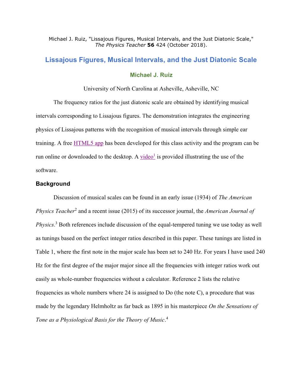 Lissajous Figures, Musical Intervals, and the Just Diatonic Scale,