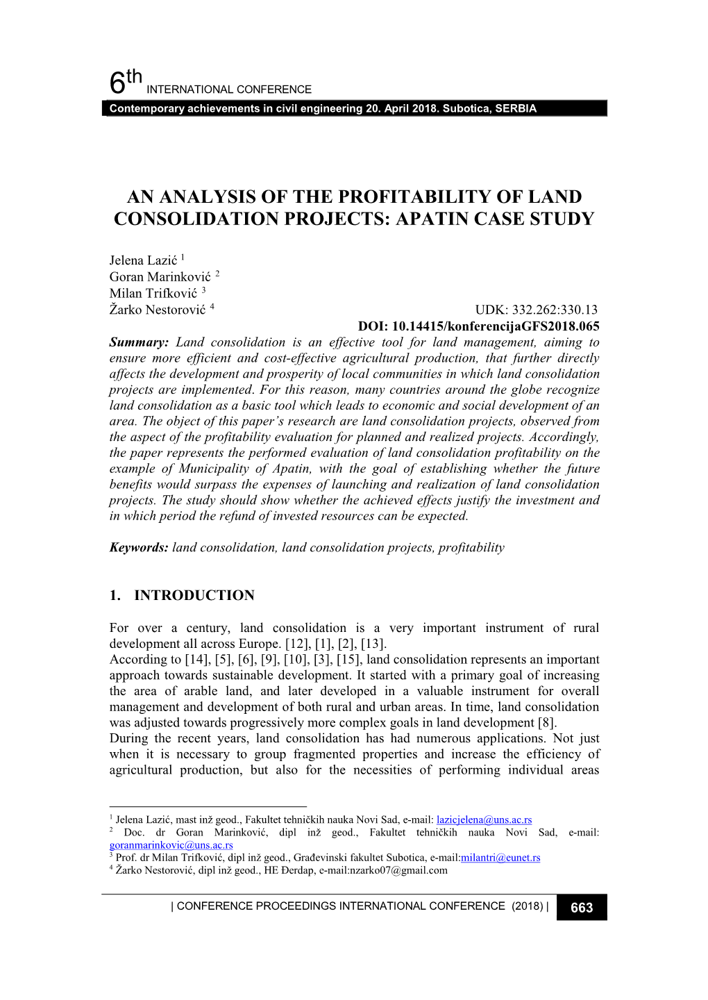 6Th an ANALYSIS of the PROFITABILITY of LAND