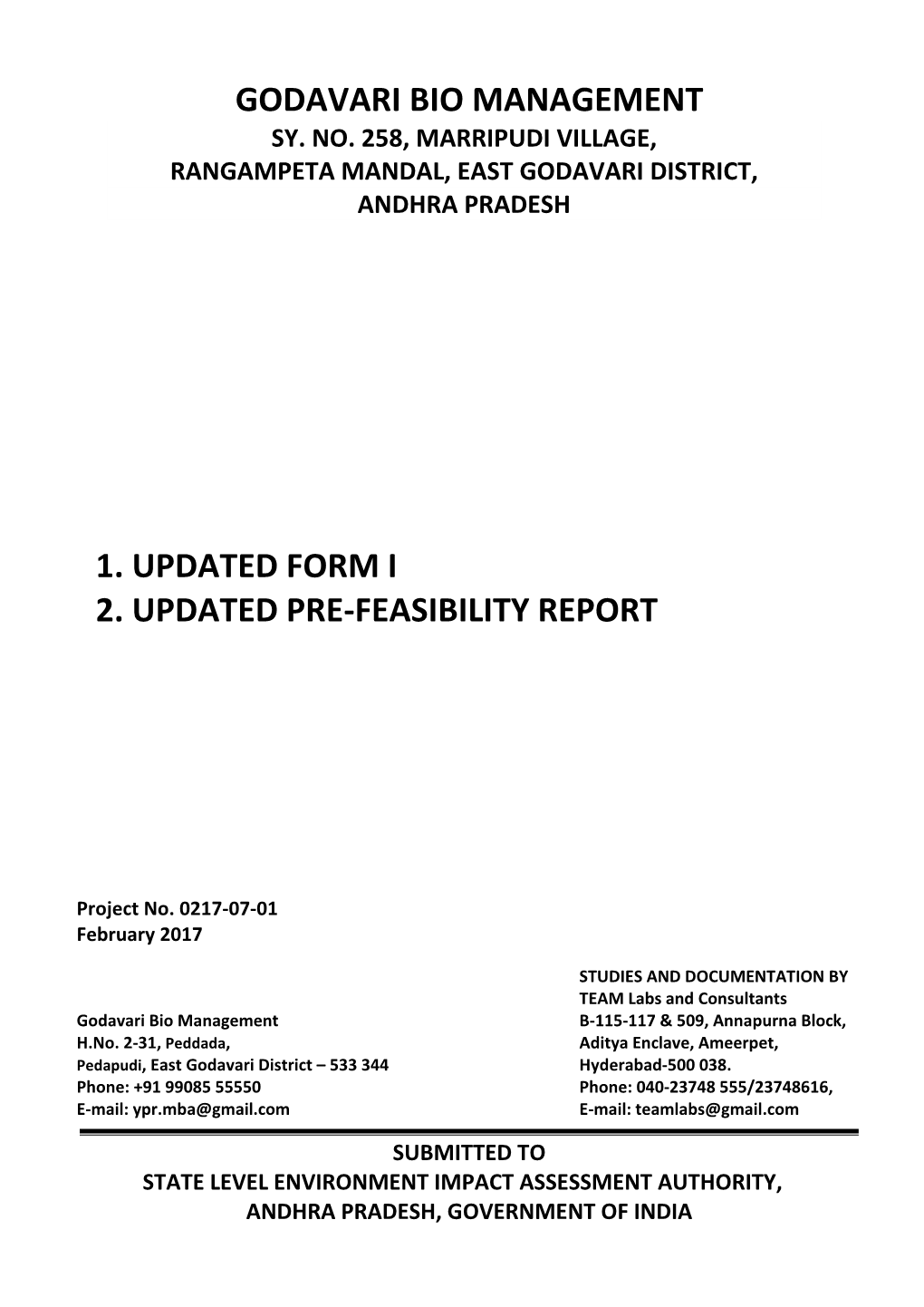 Godavari Bio Management 1. Updated Form I 2. Updated