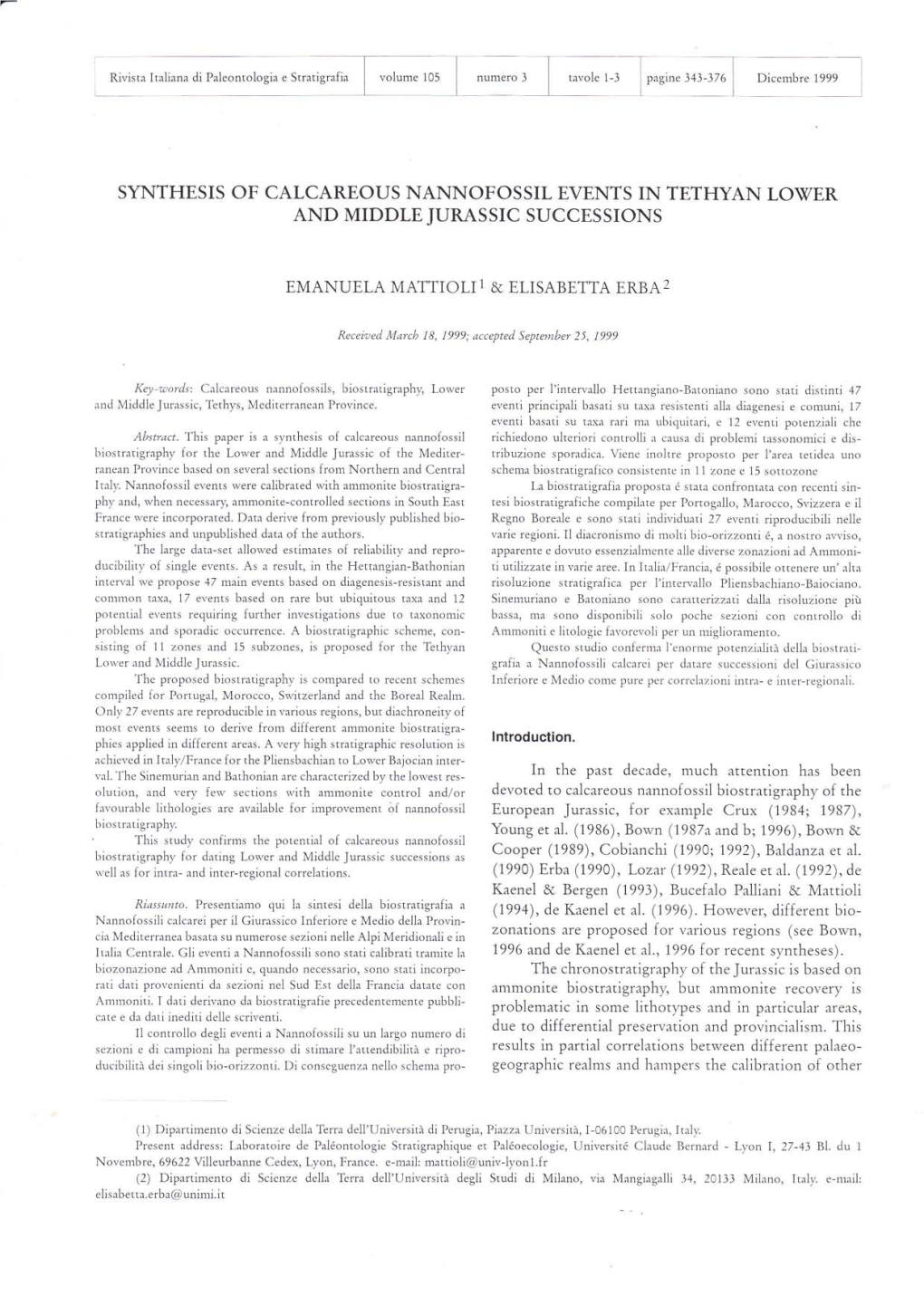 Synthe,Sis of Calcareous Nannofossil Events in Tethyan Lower and Middle Jurassic Successions