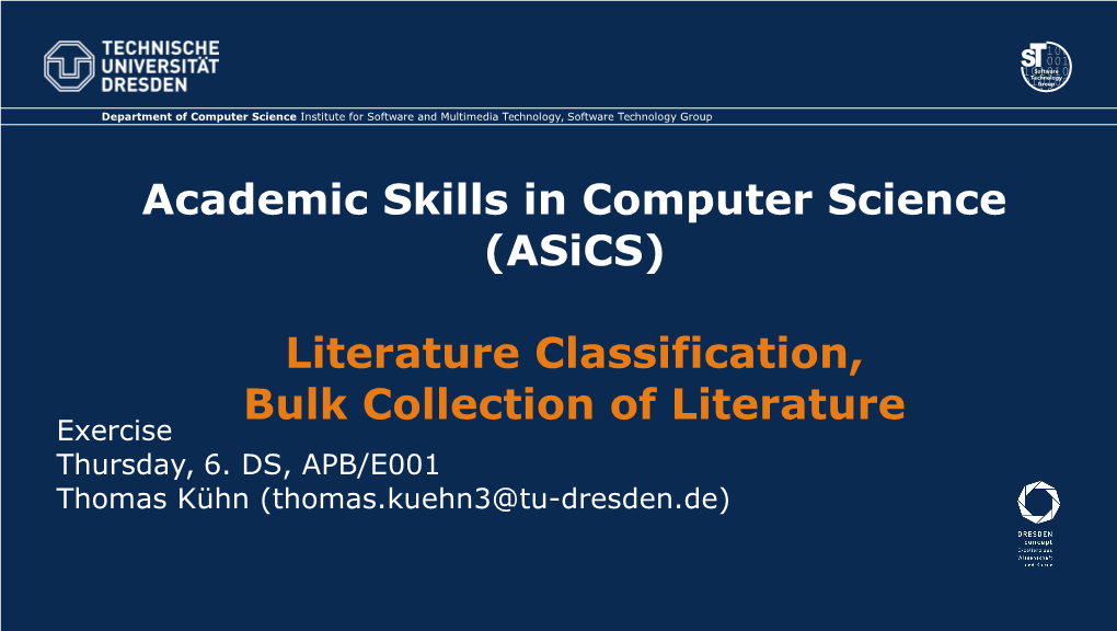 Literature Classification, Bulk Collection of Literature Exercise Thursday, 6