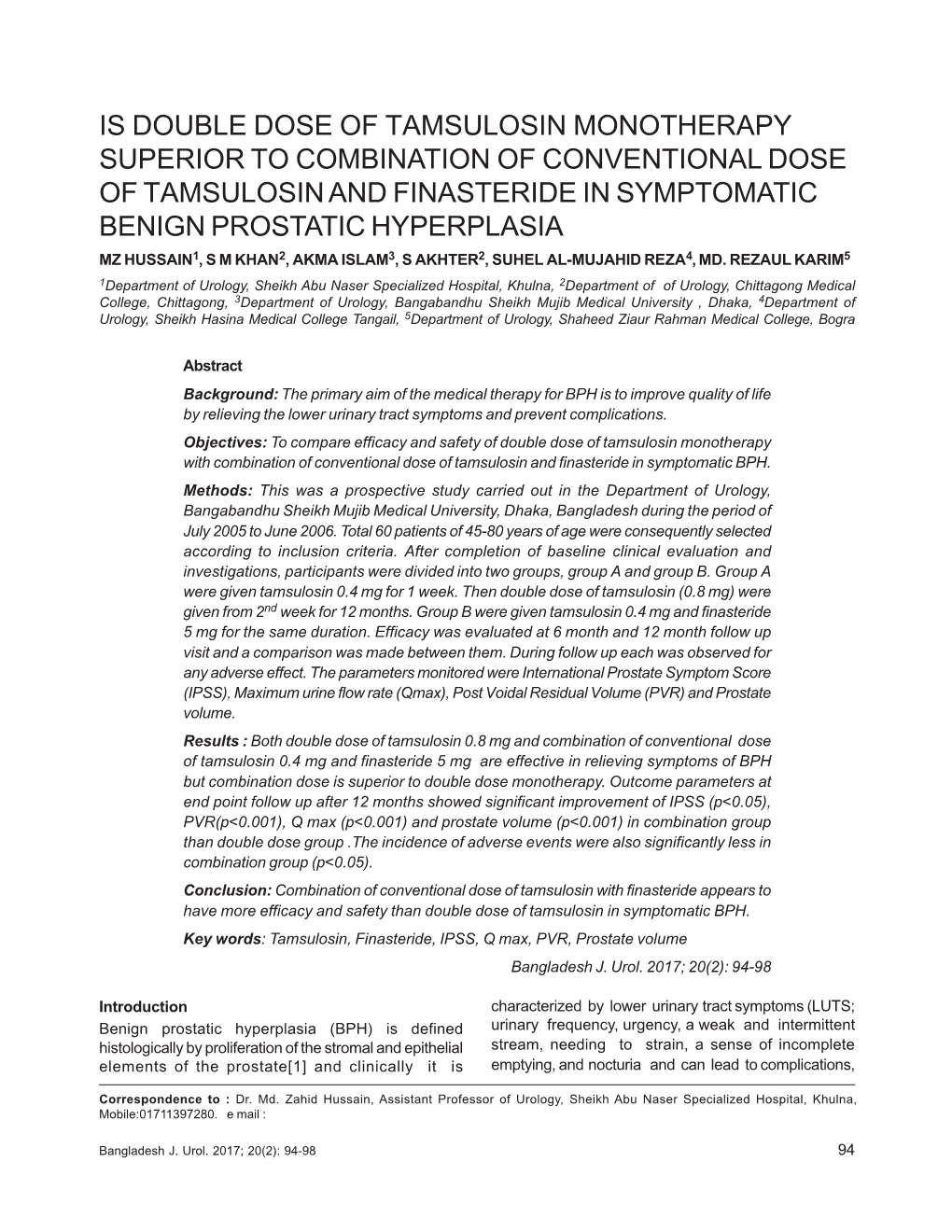 Is Double Dose of Tamsulosin Monotherapy