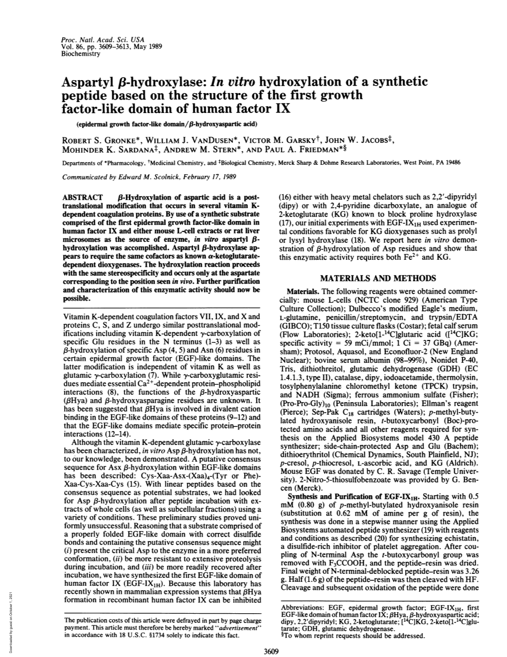 Aspartyl F3-Hydroxylase: in Vitro Hydroxylation of a Synthetic