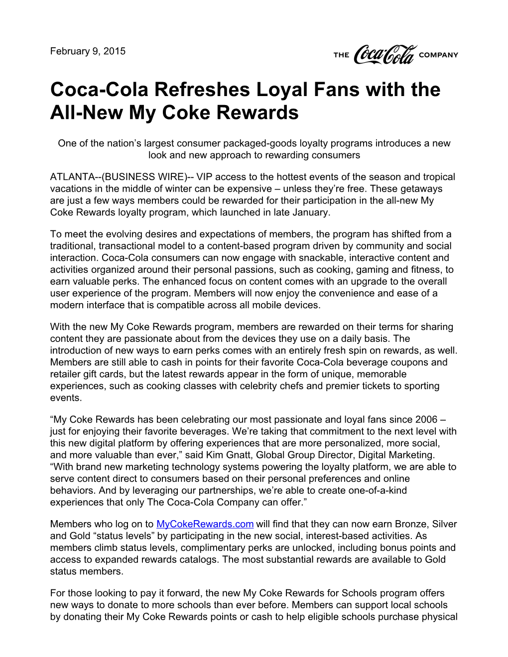 Coca-Cola Refreshes Loyal Fans with the All-New My Coke Rewards