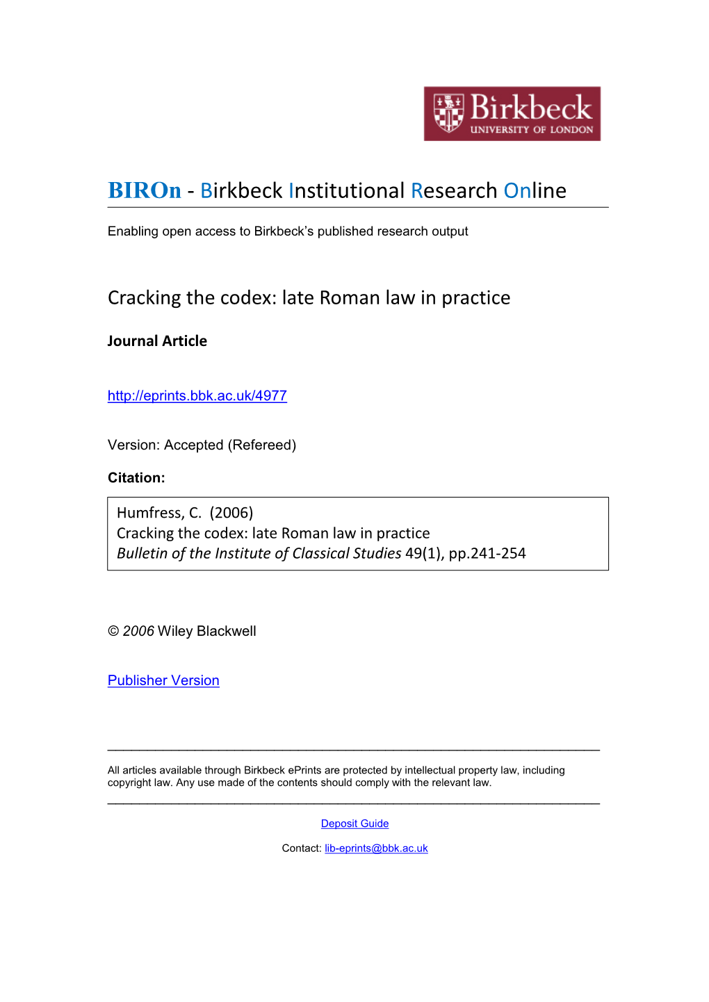 Birkbeck Institutional Research Online