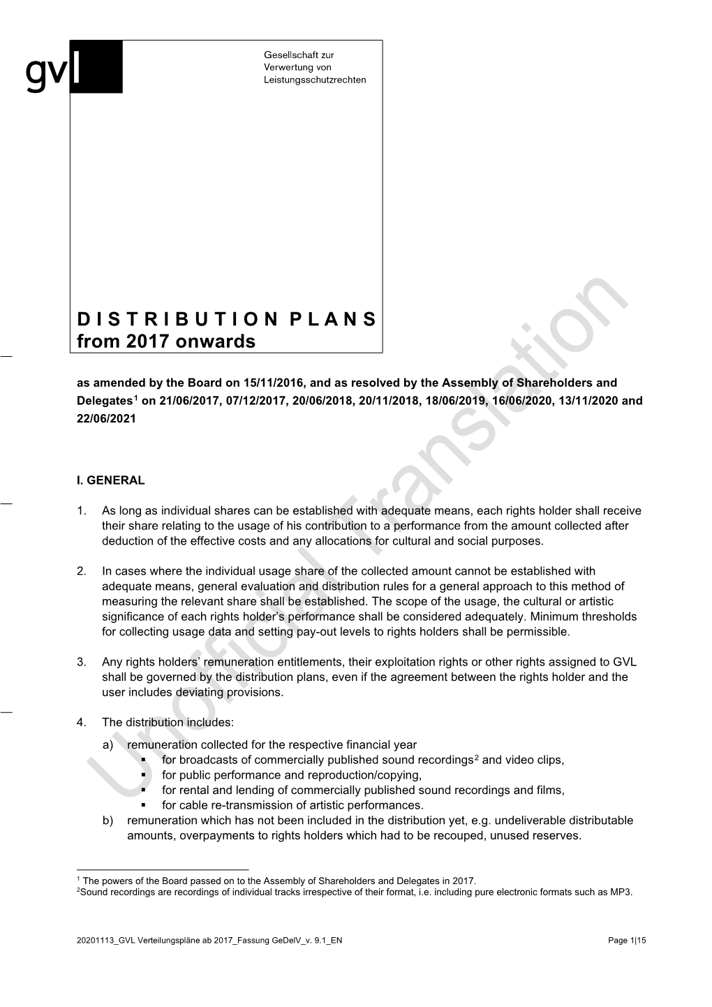 Distribution Plans from 2017 Onwards for 2020 Incl. Annexes