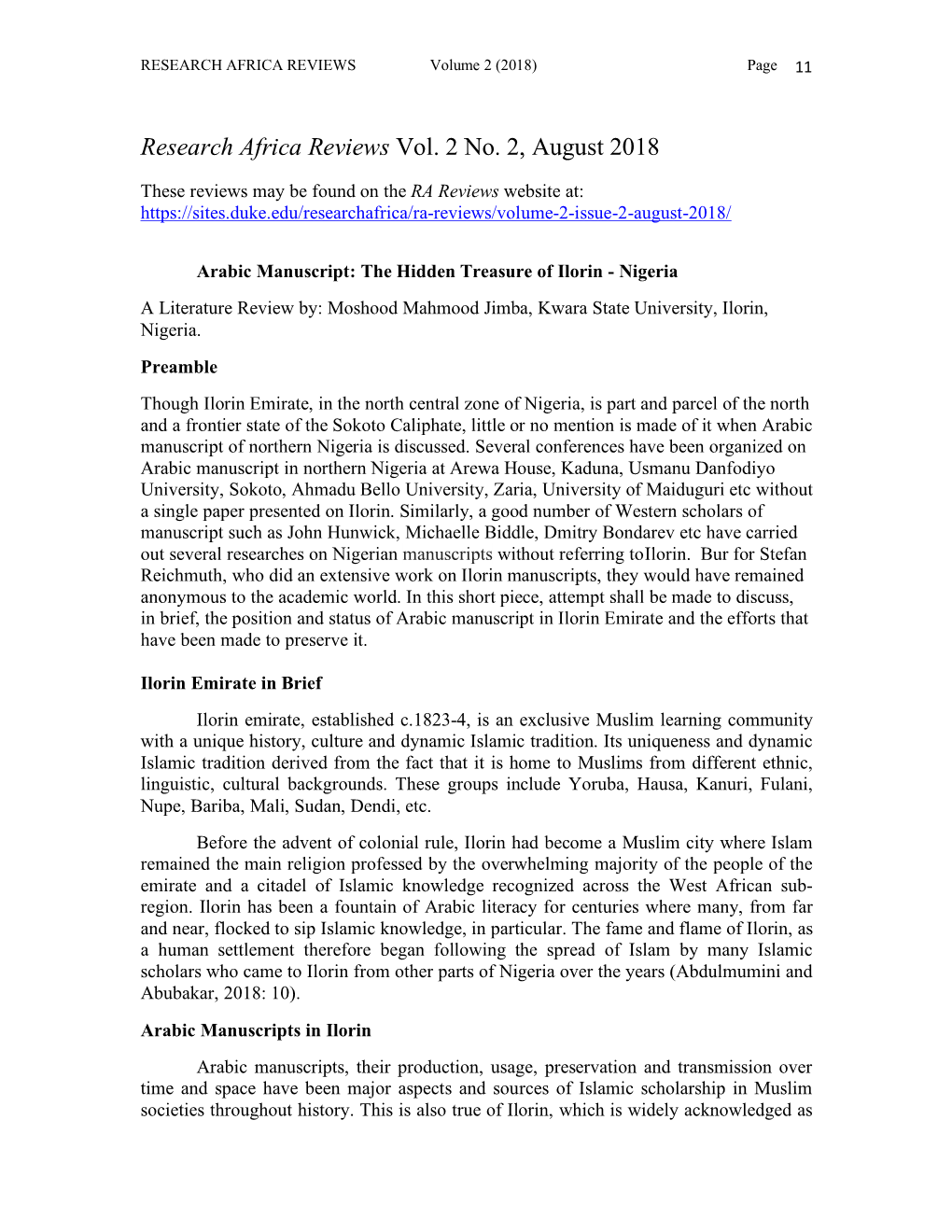 Research Africa Reviews Vol. 2 No. 2, August 2018