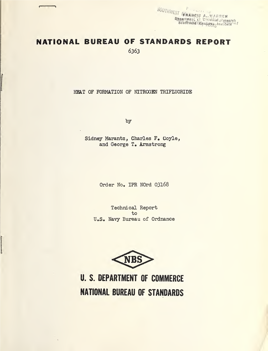 Heat of Formation of Nitrogen Trifluoride