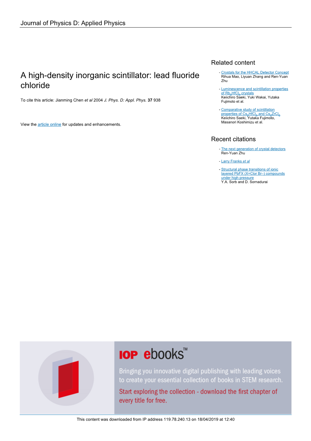 A High-Density Inorganic Scintillator: Lead Fluoride Chloride