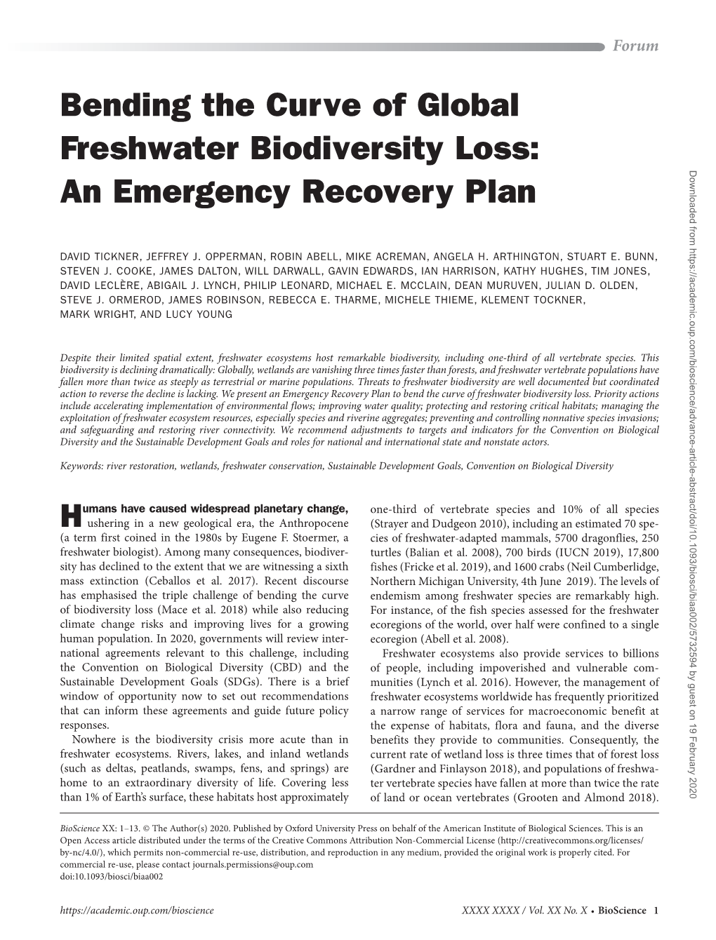 Bending the Curve of Global Freshwater Biodiversity Loss