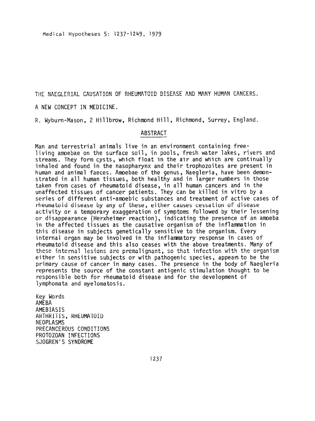 5: 1237-1249, 1979 the Naeglerial Causation Of