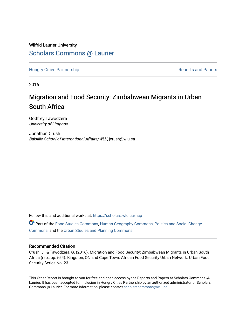 Zimbabwean Migrants in Urban South Africa