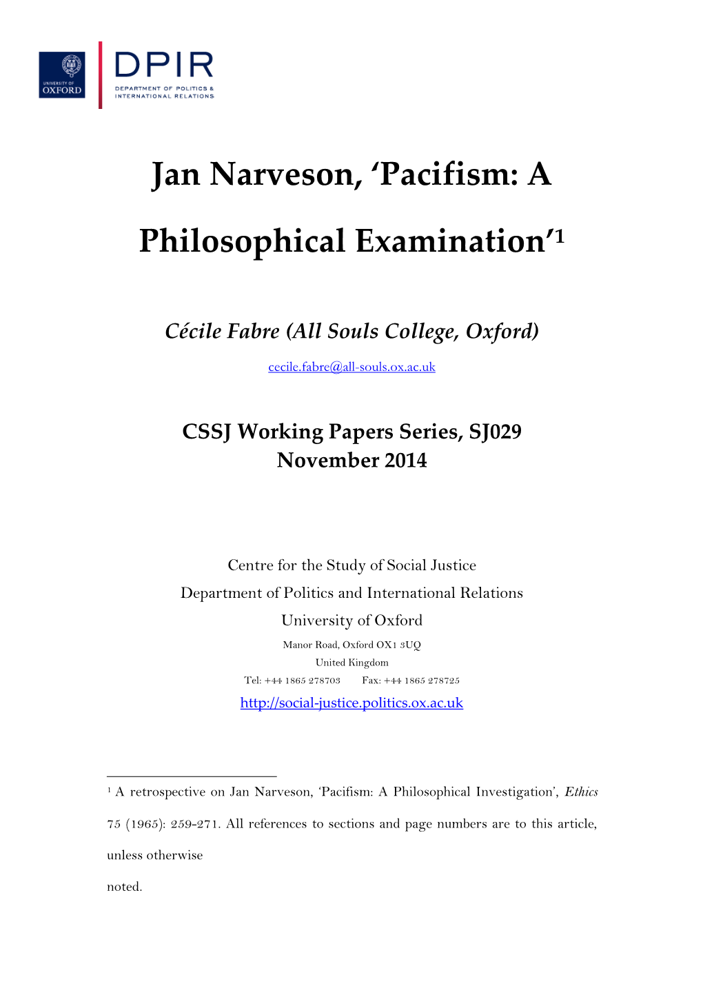 Jan Narveson, ‘Pacifism: A