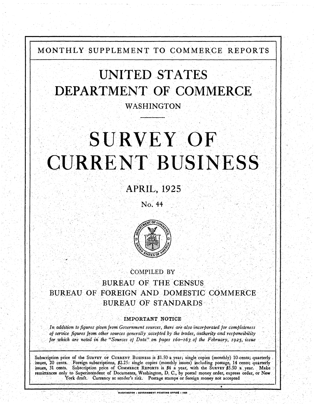 Survey of Current Business April 1925