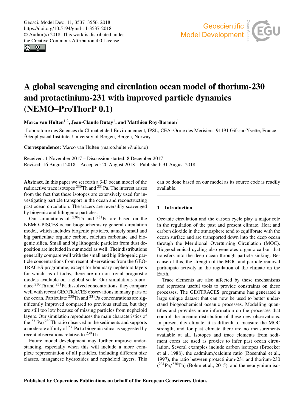 A Global Scavenging and Circulation Ocean Model of Thorium-230 and Protactinium-231 with Improved Particle Dynamics (NEMO–Prothorp 0.1)