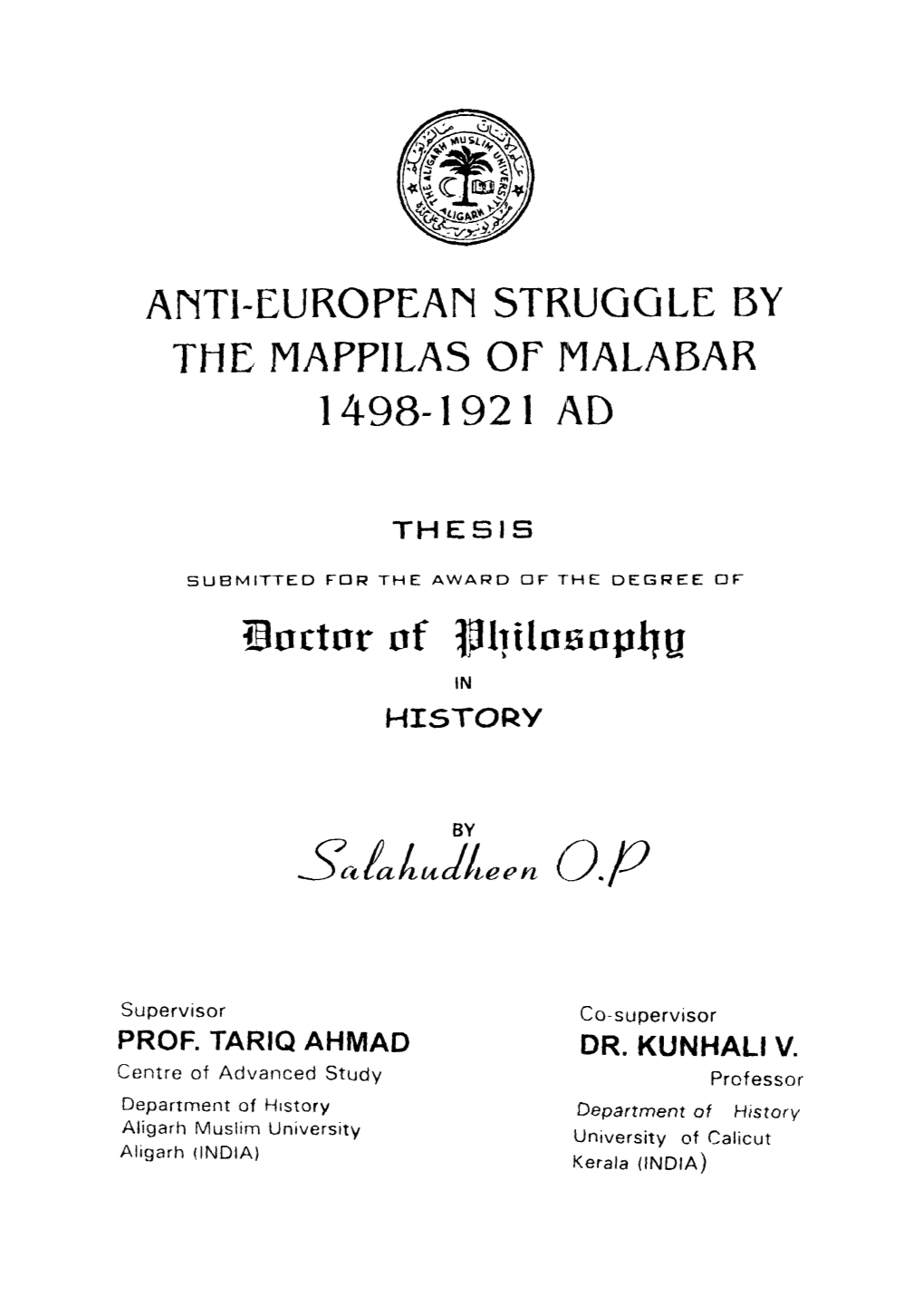 Ahtl-European STRUGGLE by the MAPPILAS of MALABAR 1498-1921 AD