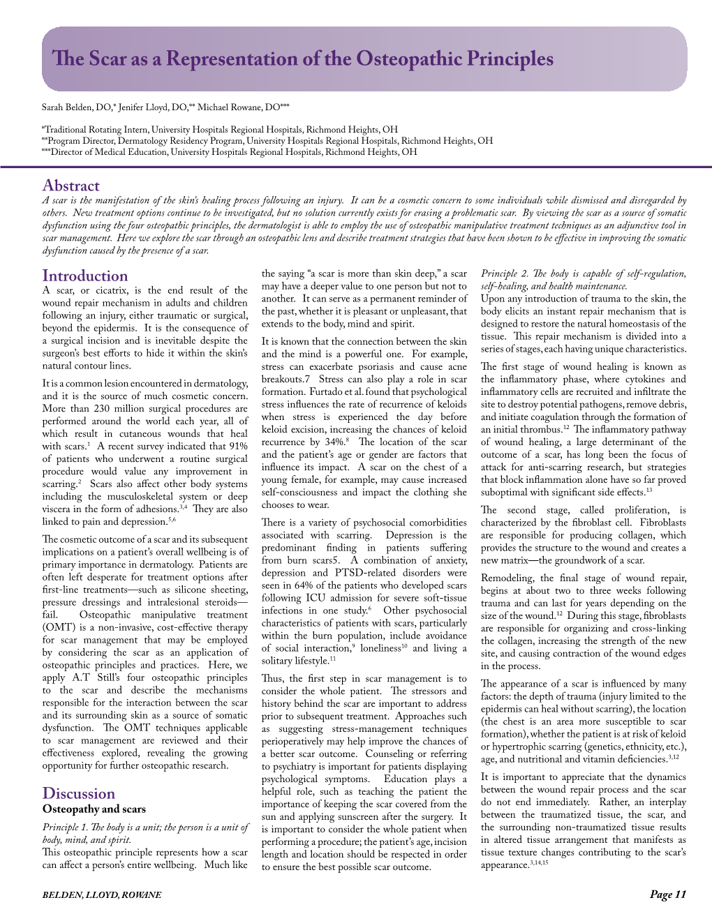 The Scar As a Representation of the Osteopathic Principles