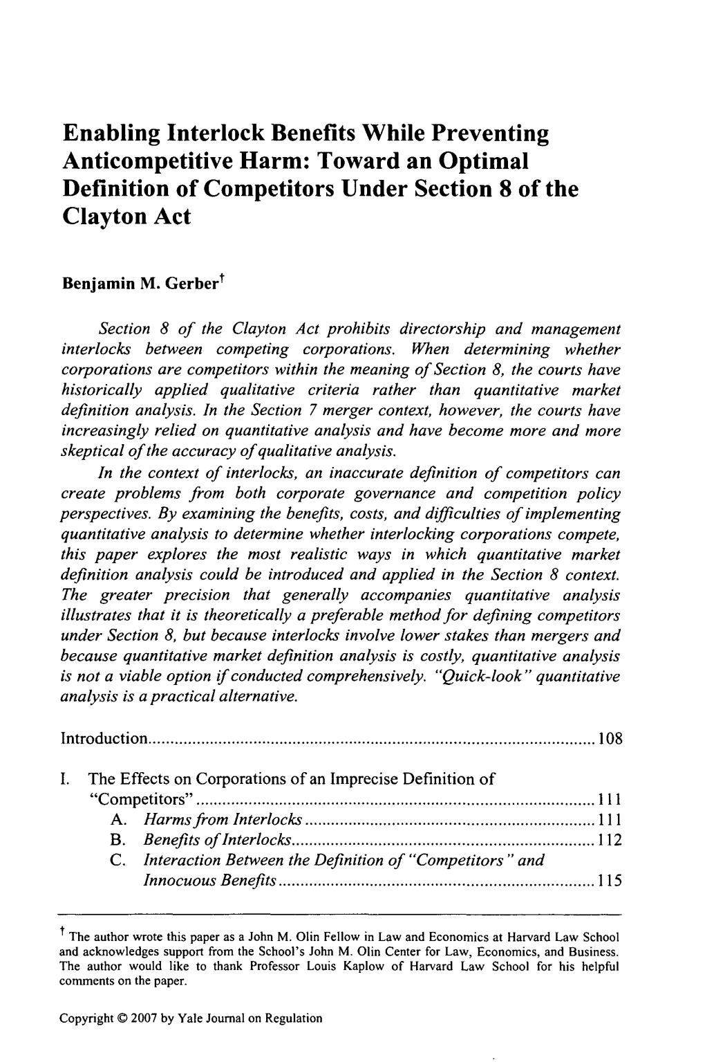Enabling Interlock Benefits While Preventing Anticompetitive Harm: Toward an Optimal Definition of Competitors Under Section 8 of the Clayton Act