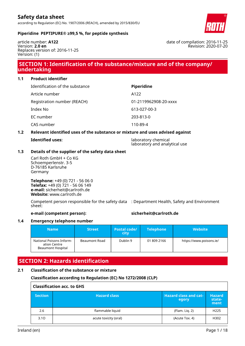 Safety Data Sheet: Piperidine