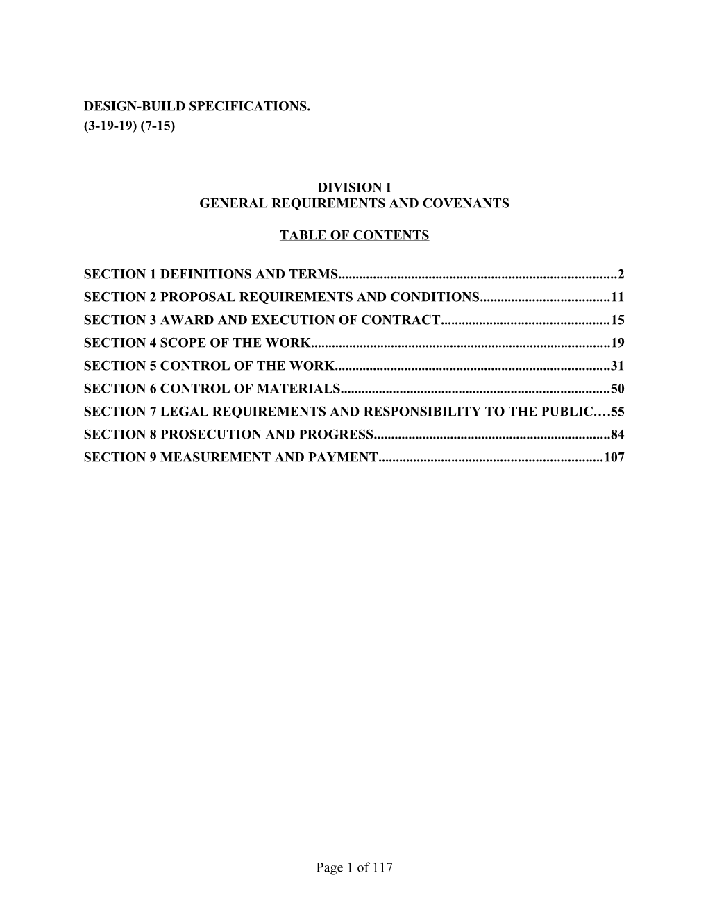 Design-Build Specifications