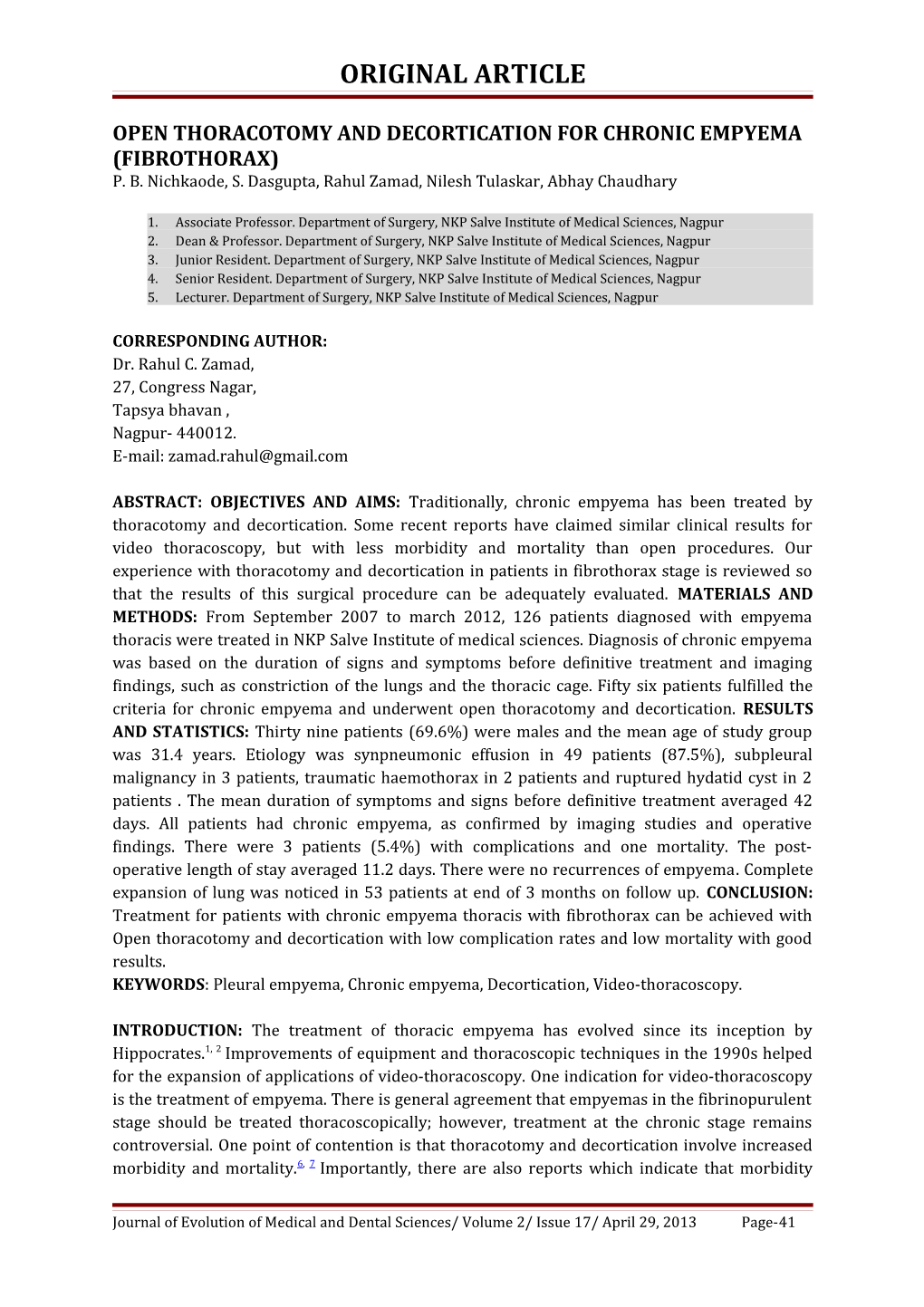 Open Thoracotomy and Decortication for Chronic Empyema (Fibrothorax)