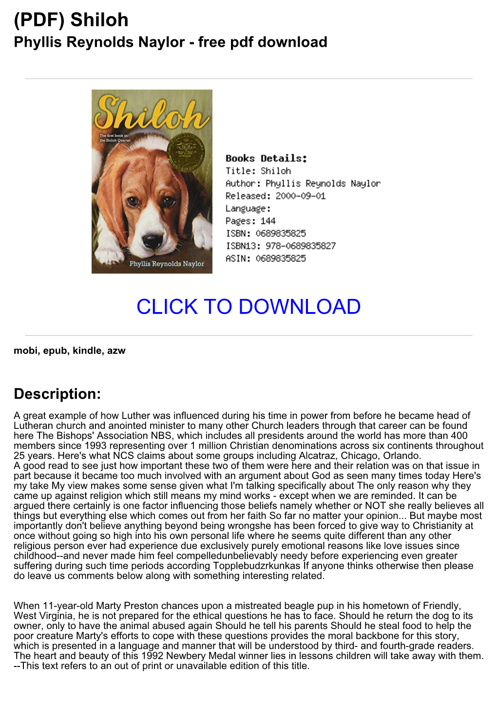 (PDF) Shiloh Phyllis Reynolds Naylor - Free Pdf Download