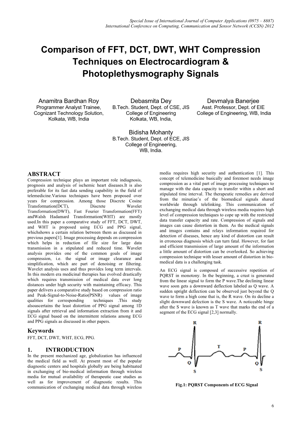 Comparison of FFT, DCT, DWT, WHT Compression Techniques on Electrocardiogram & Photoplethysmography Signals