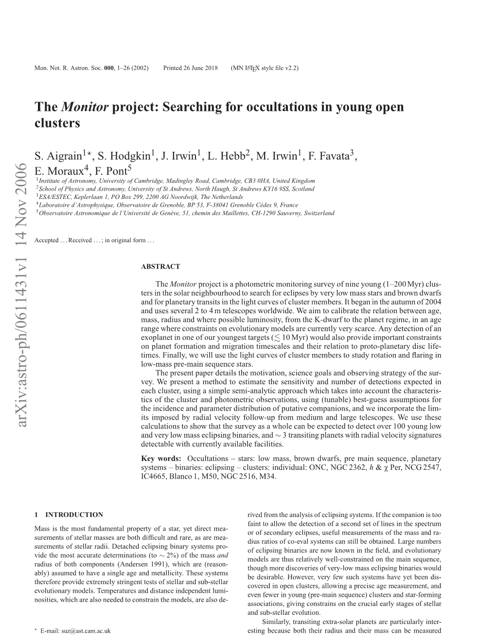 The Monitor Project: Searching for Occultations in Young Open Clusters