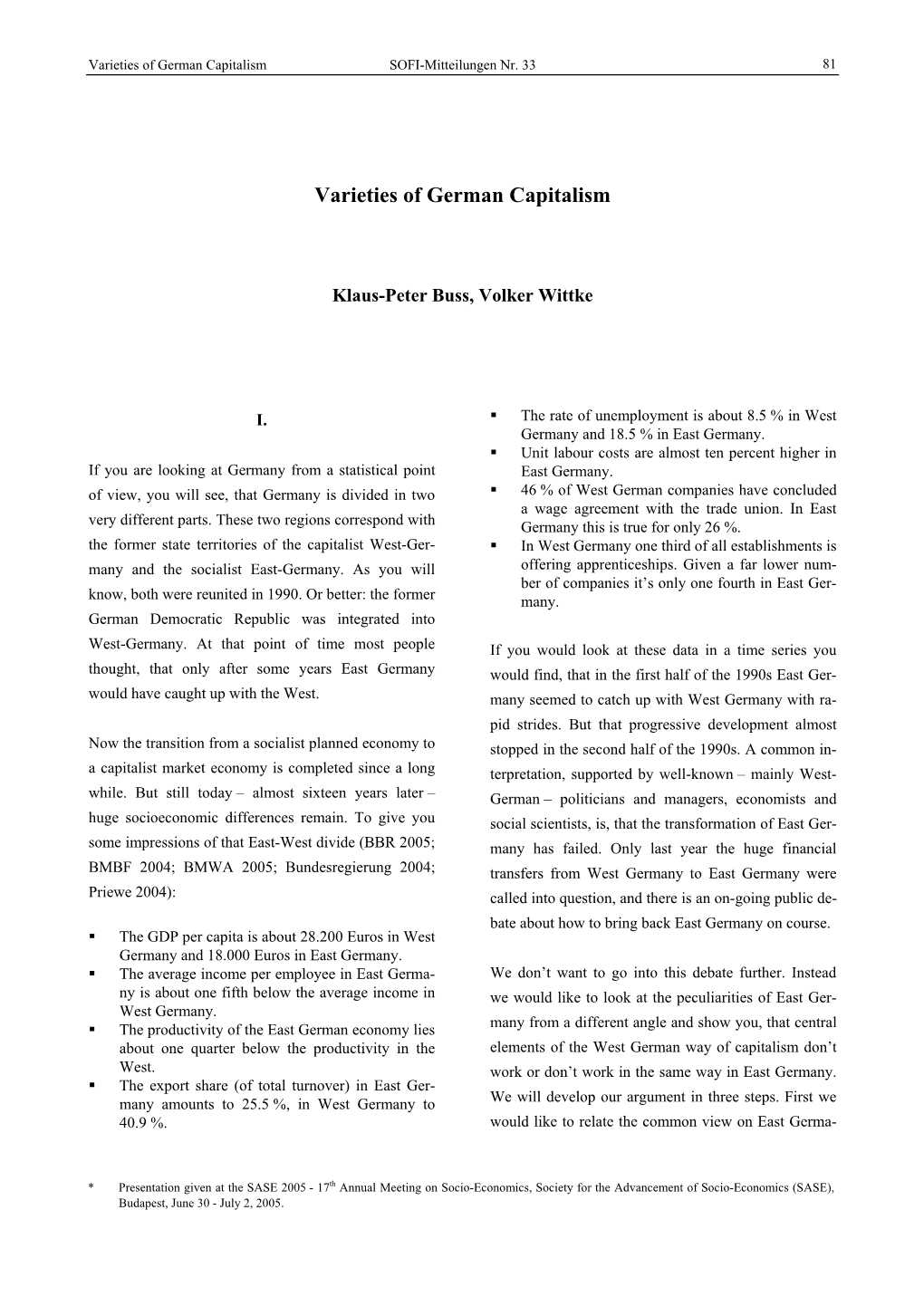 Varieties of German Capitalism SOFI-Mitteilungen Nr