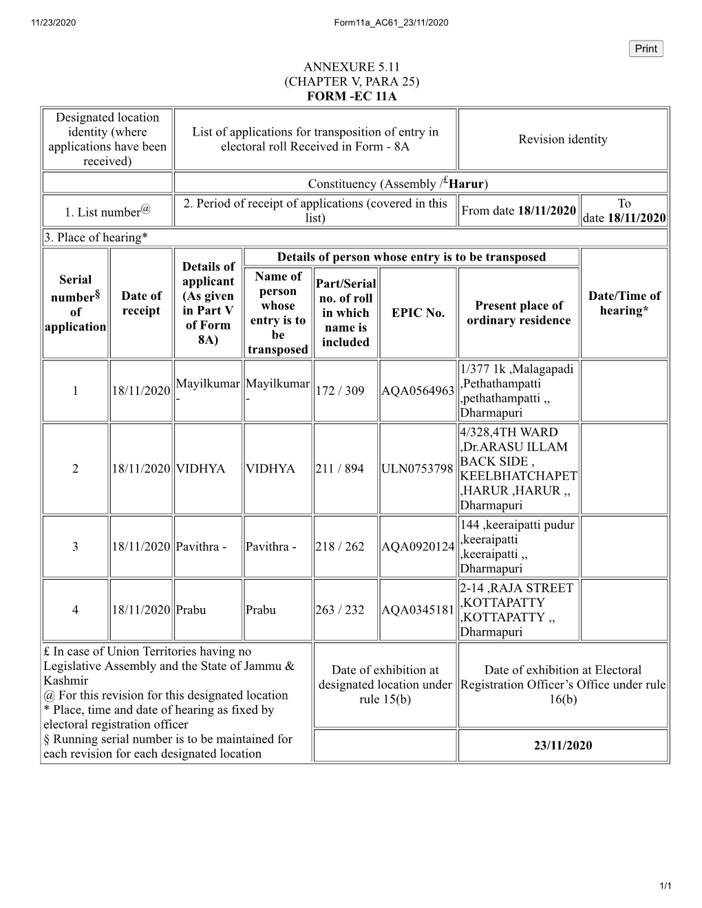 EC 11A Designated Location Identity