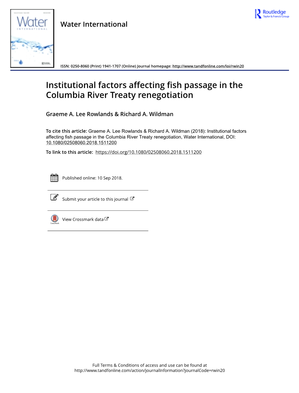 Institutional Factors Affecting Fish Passage in the Columbia River Treaty Renegotiation