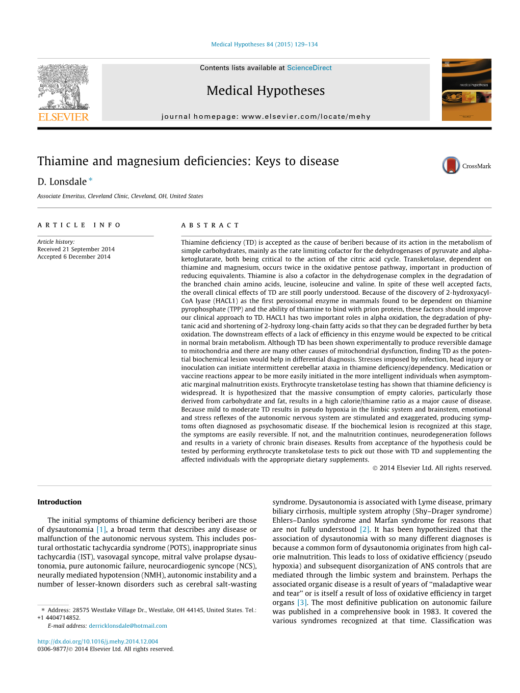 Thiamine and Magnesium Deficiencies