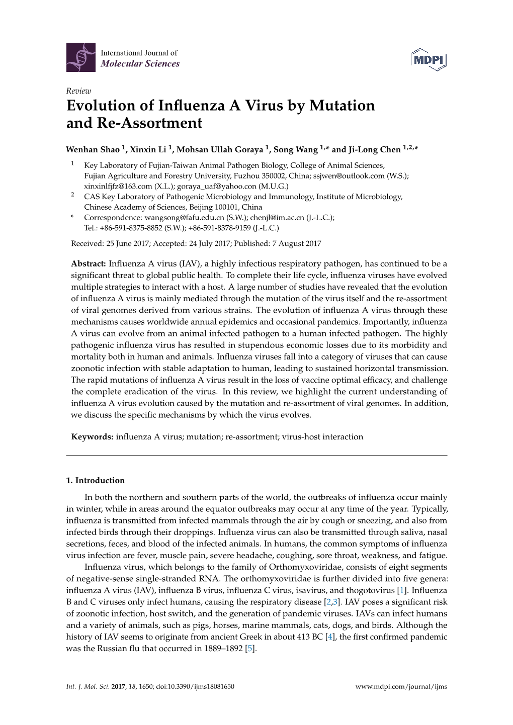 Evolution of Influenza a Virus by Mutation and Re-Assortment