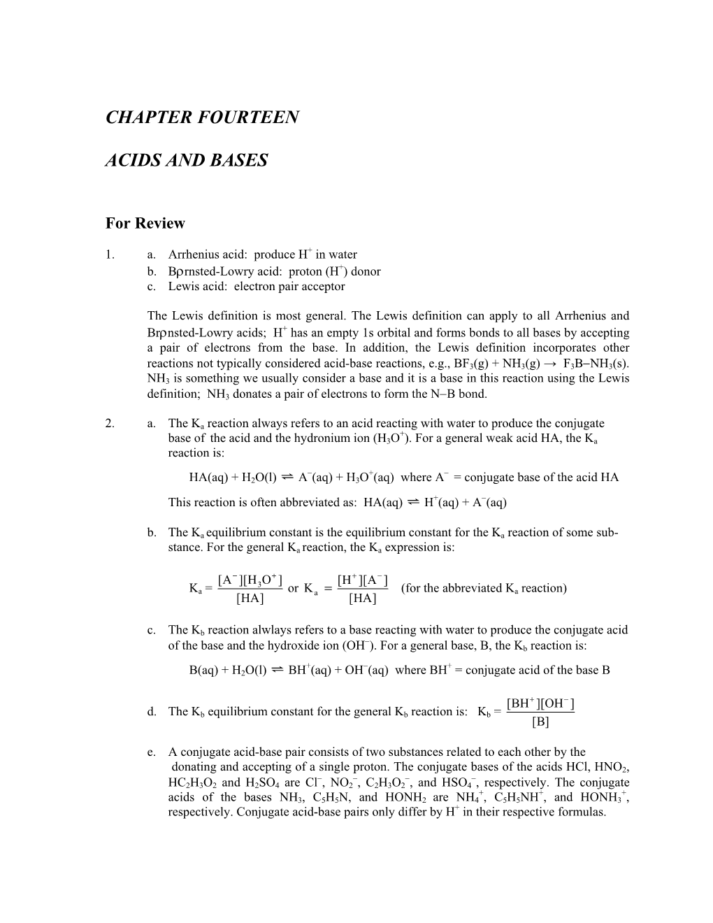 Chapter Fourteen Acids and Bases